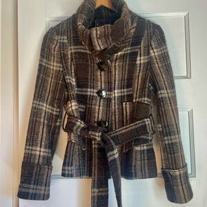 Short Mango Plaid Wool Coat